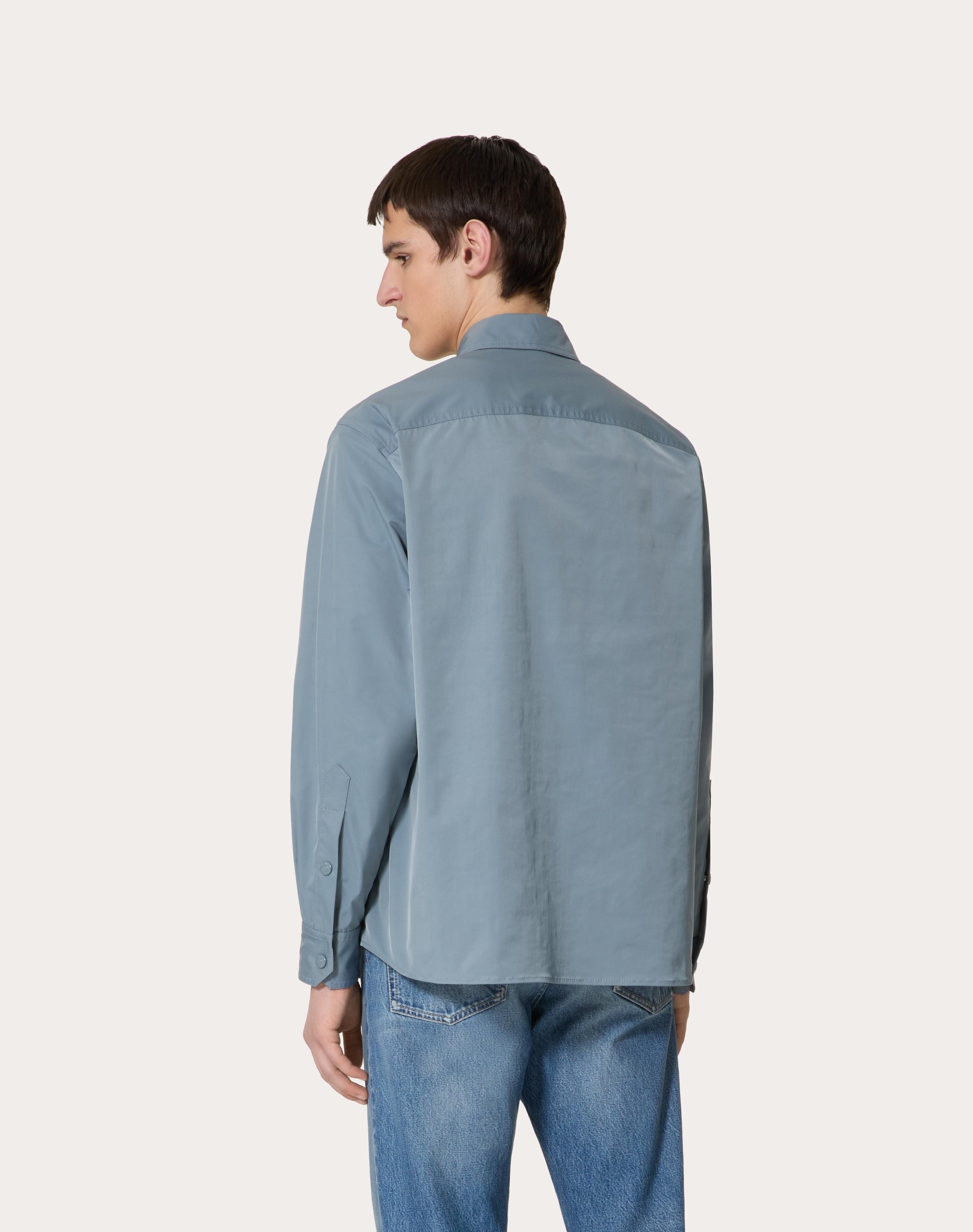 NYLON SHIRT JACKET WITH RUBBERIZED V DETAIL - 4