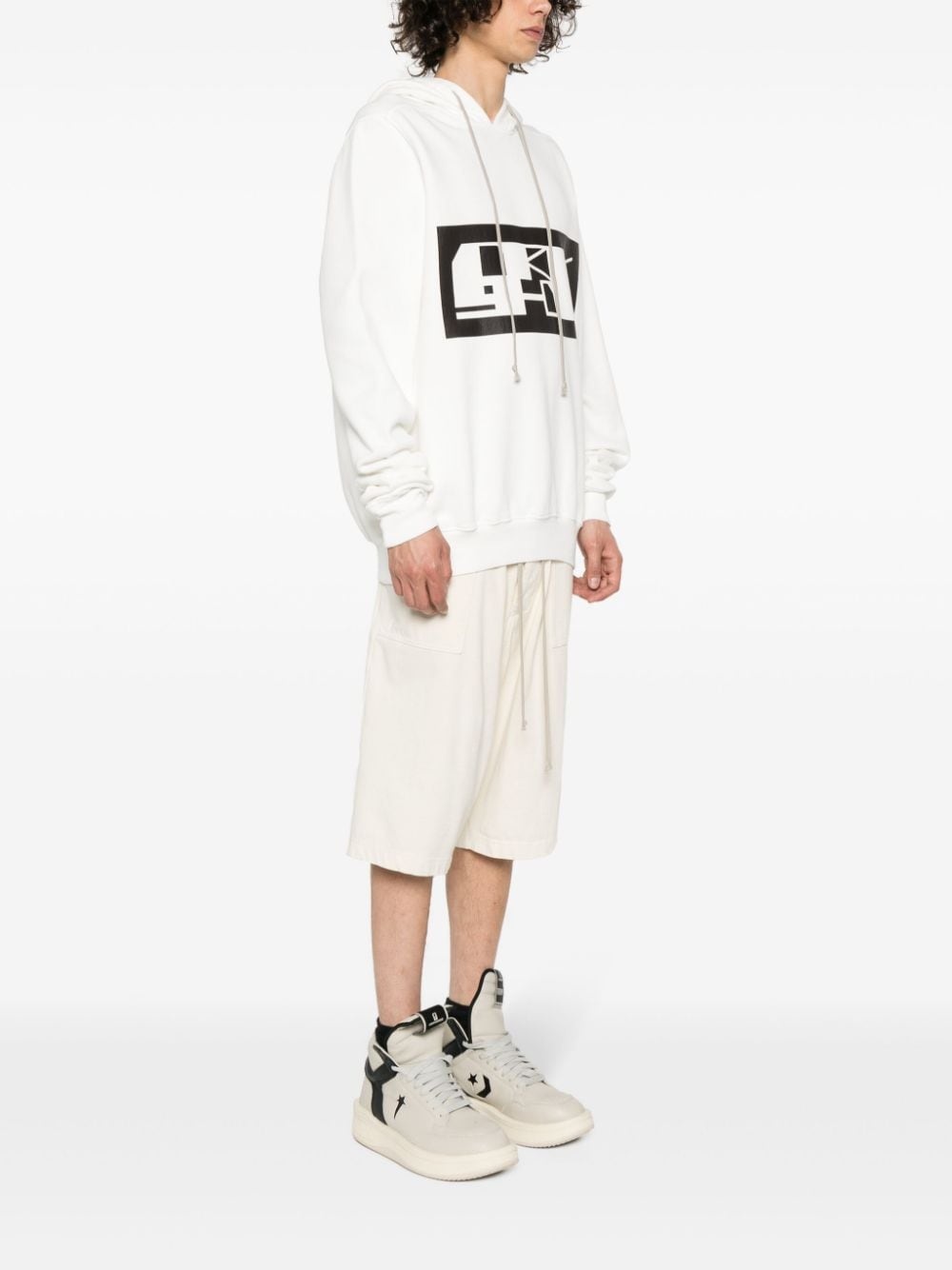 logo-tape organic cotton hoodie - 3