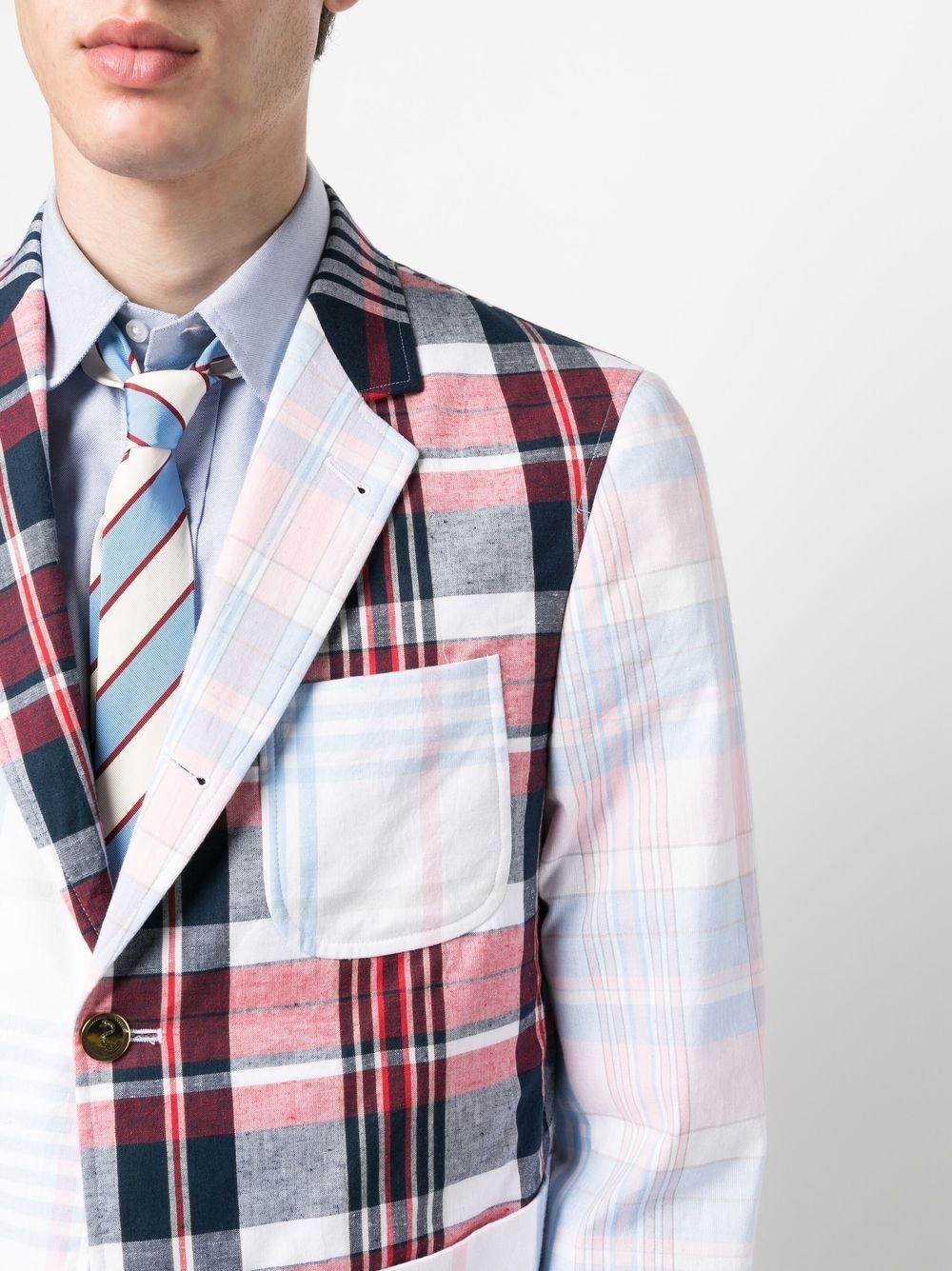 patchwork plaid-print blazer - 5