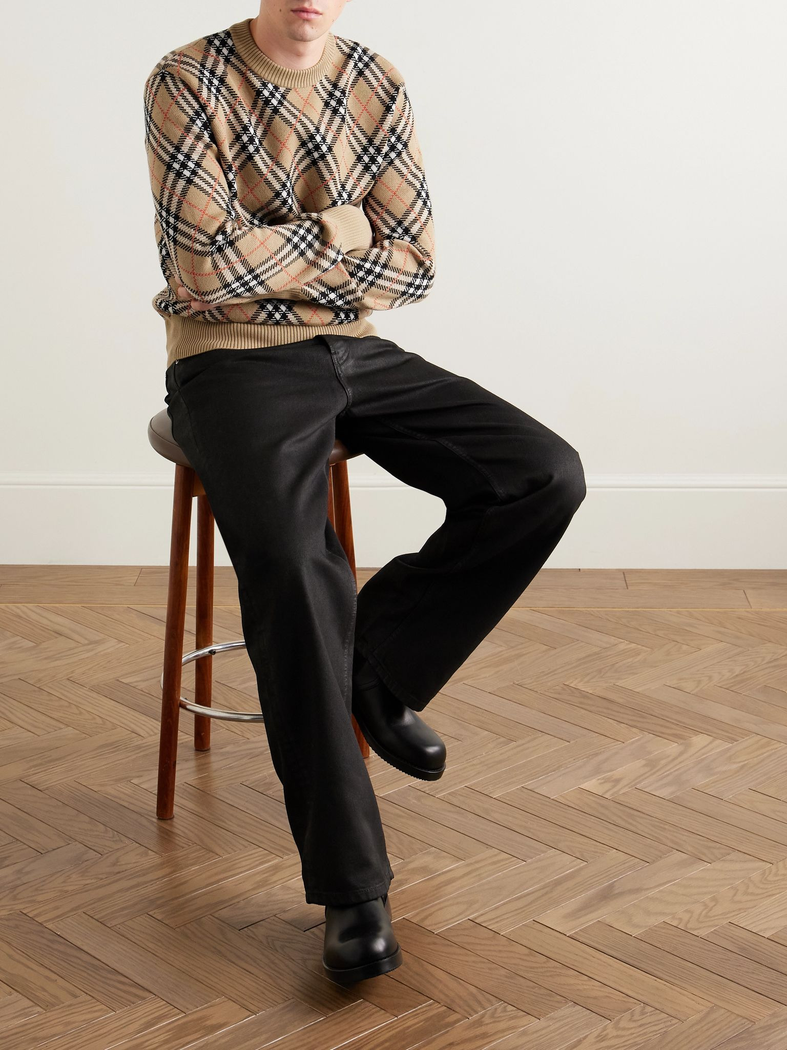 Checked Wool-Blend Jacquard Sweater Sand - 2