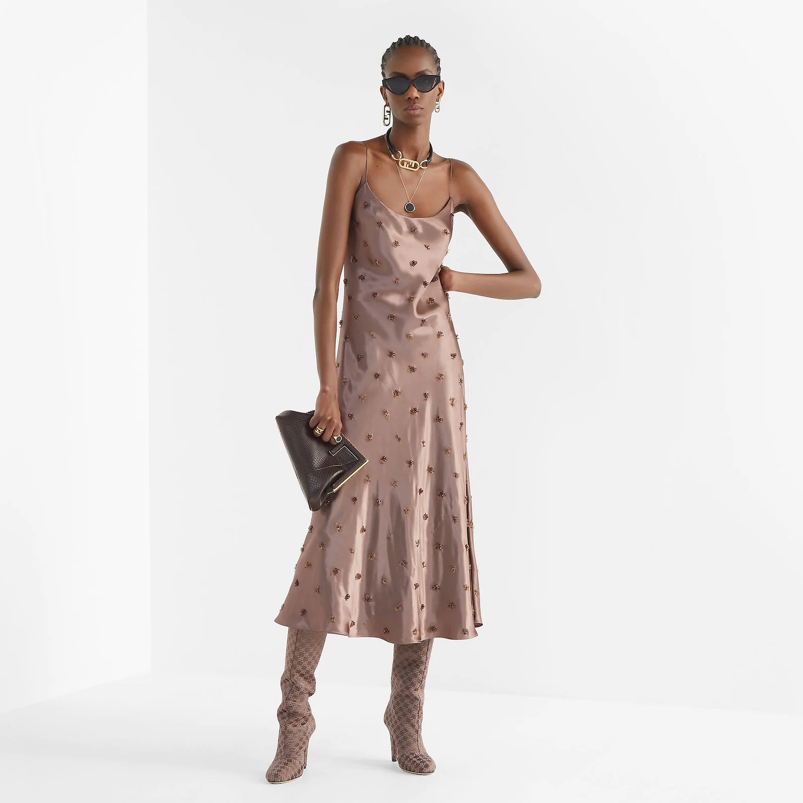 Brown satin dress - 4