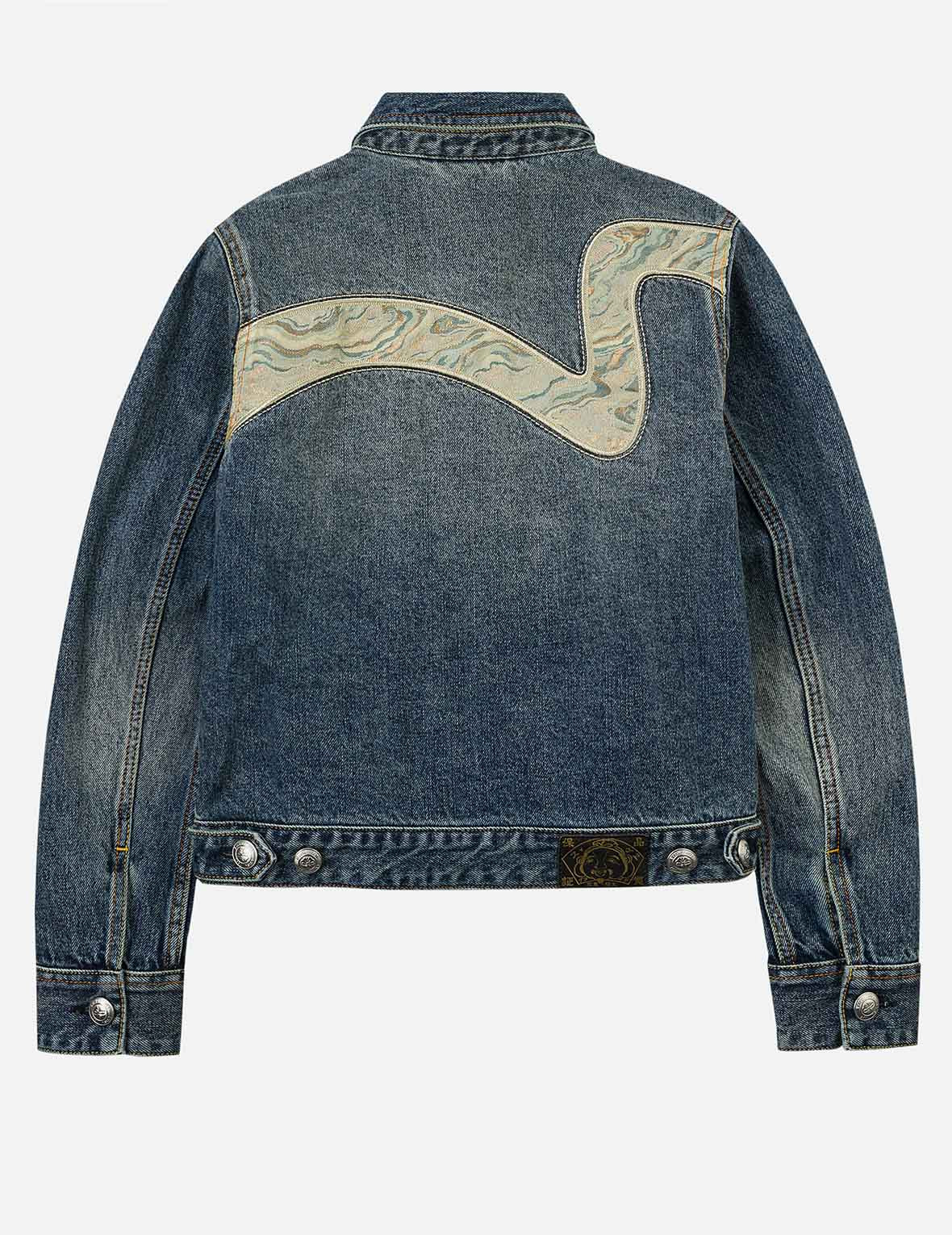 Brocade Inserted Daicock Regular Fit Denim Jacket - 3