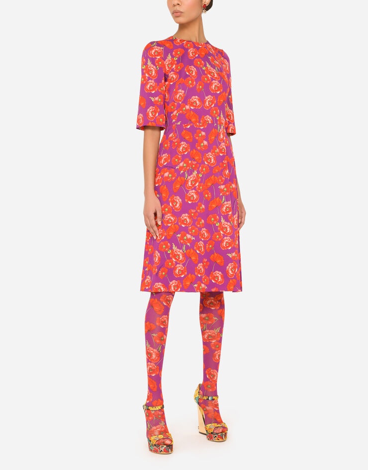 Poppy-print charmeuse midi dress - 6