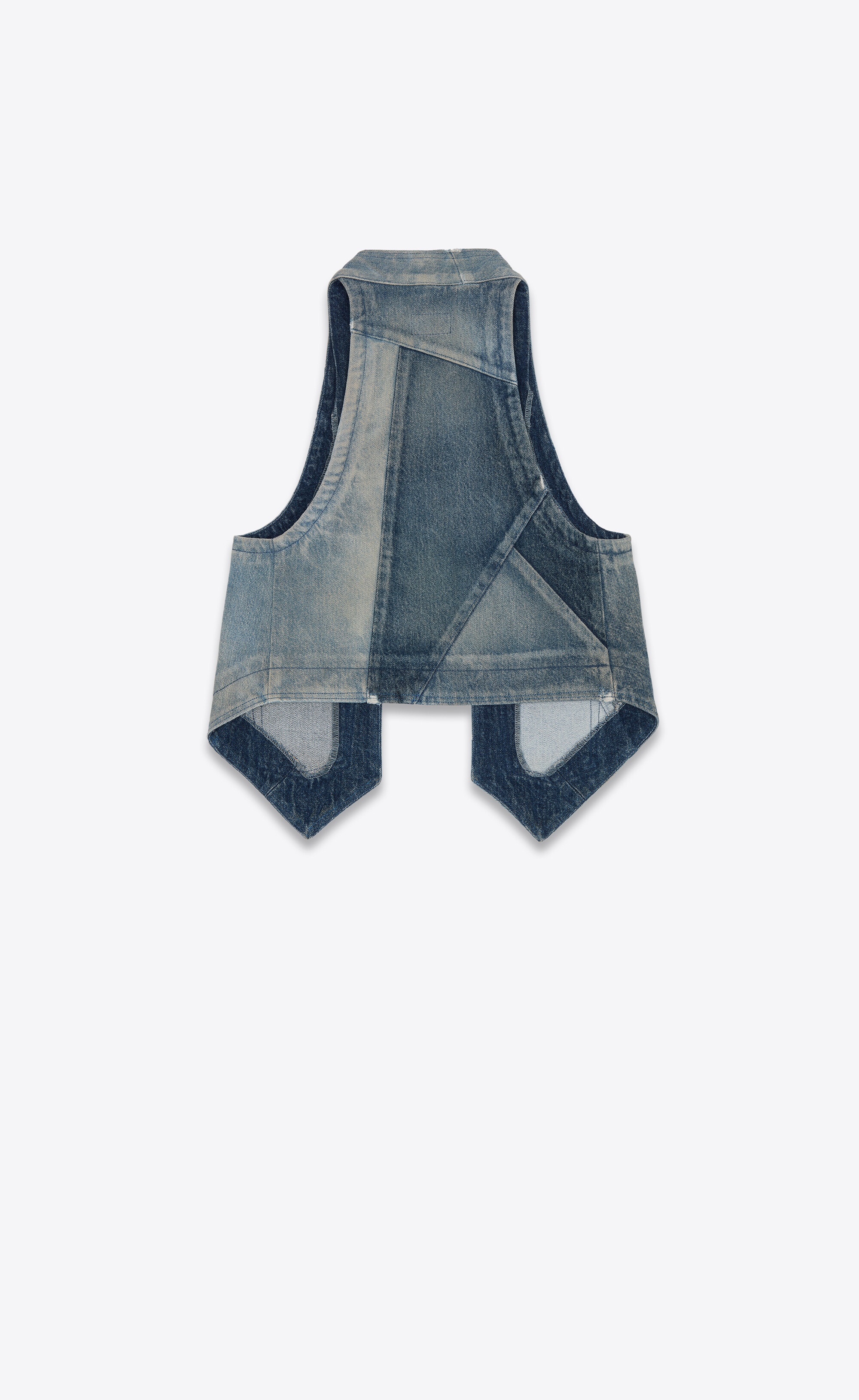 vest in 70's blue trash patchwork denim - 2