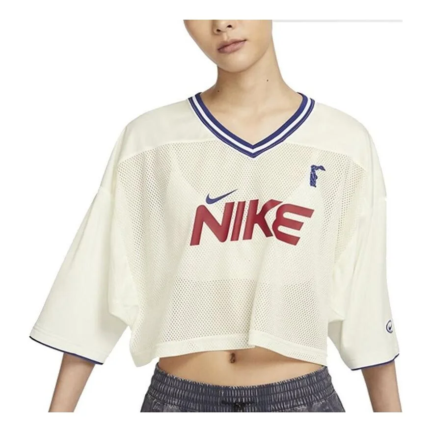 (WMNS) Nike Sportswear Graphic Crop Jersey Asia Sizing 'Beige Red' HF6288-133 - 1