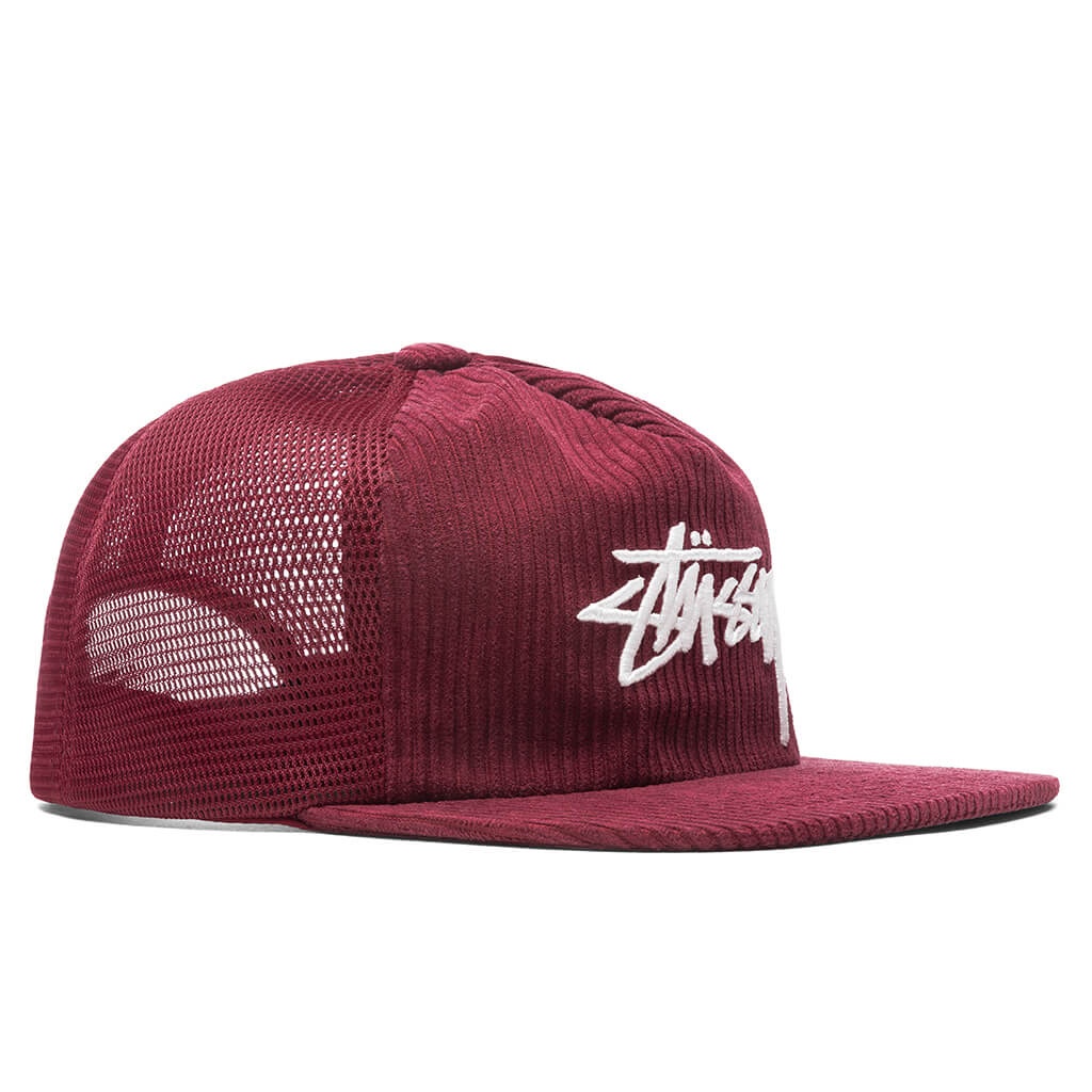 STUSSY CORDUROY TRUCKER CAP - RED - 3