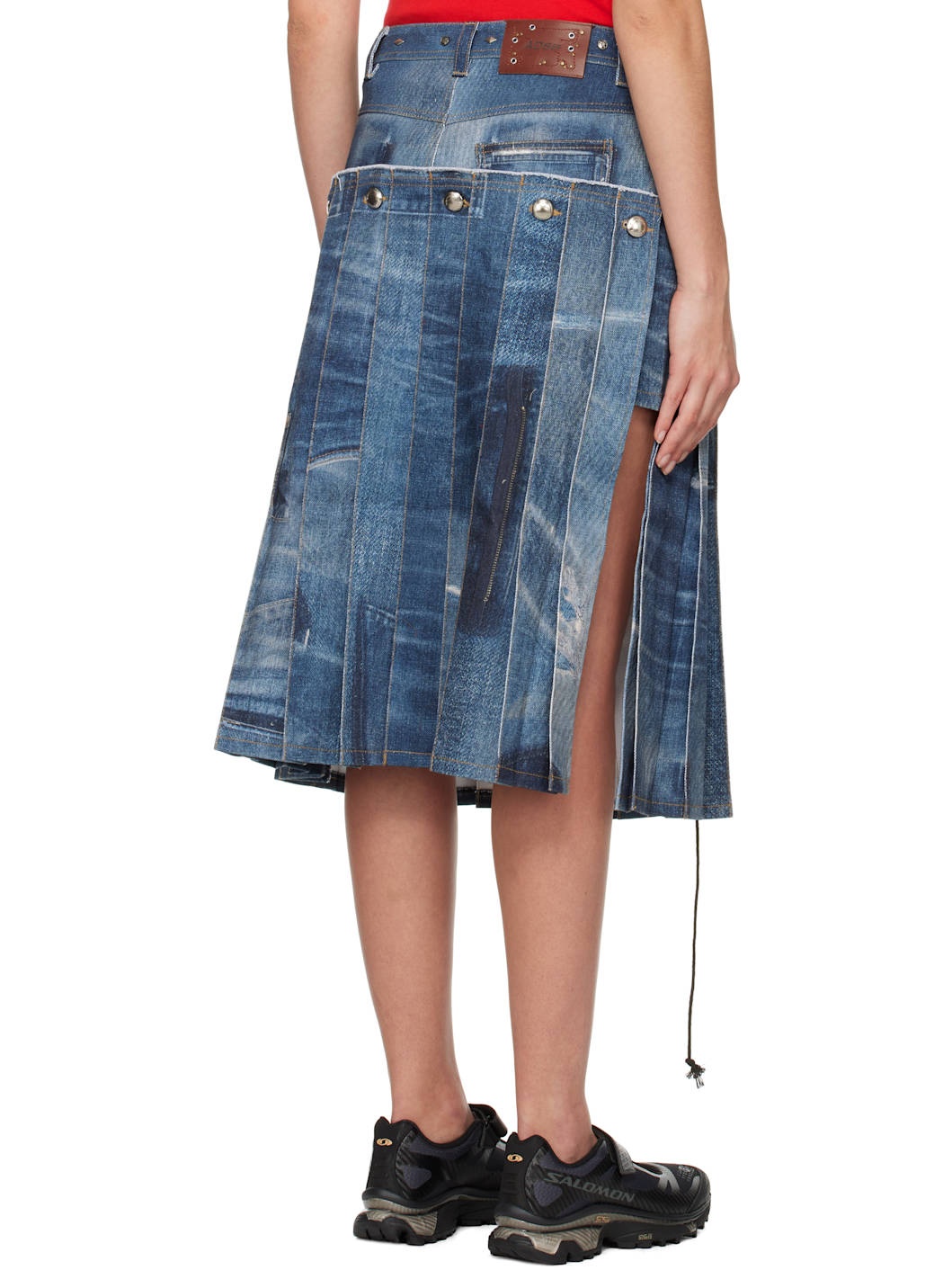 Blue Trompe L'œil Pleats Midi Skirt - 3