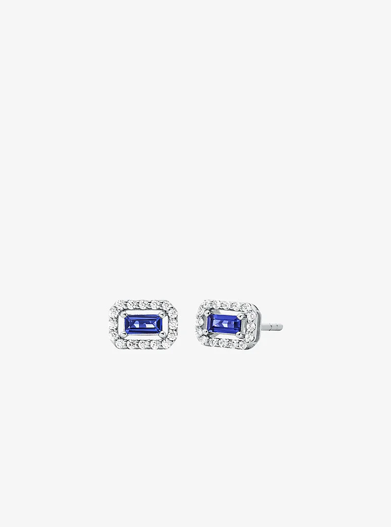 Precious Metal-Plated Sterling Silver Pavé Halo Stud Earrings - 1