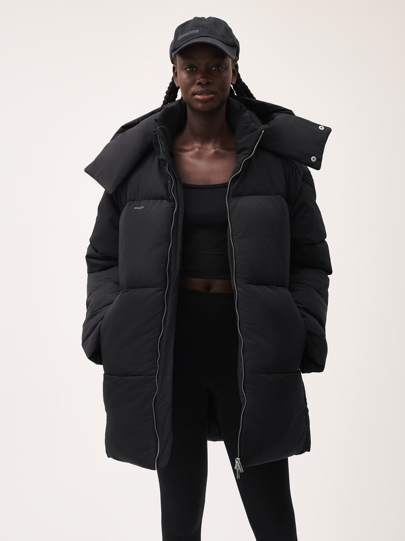 PANGAIA Womens Flower-Warmth Recycled Nylon Long Puffer - Black outlook
