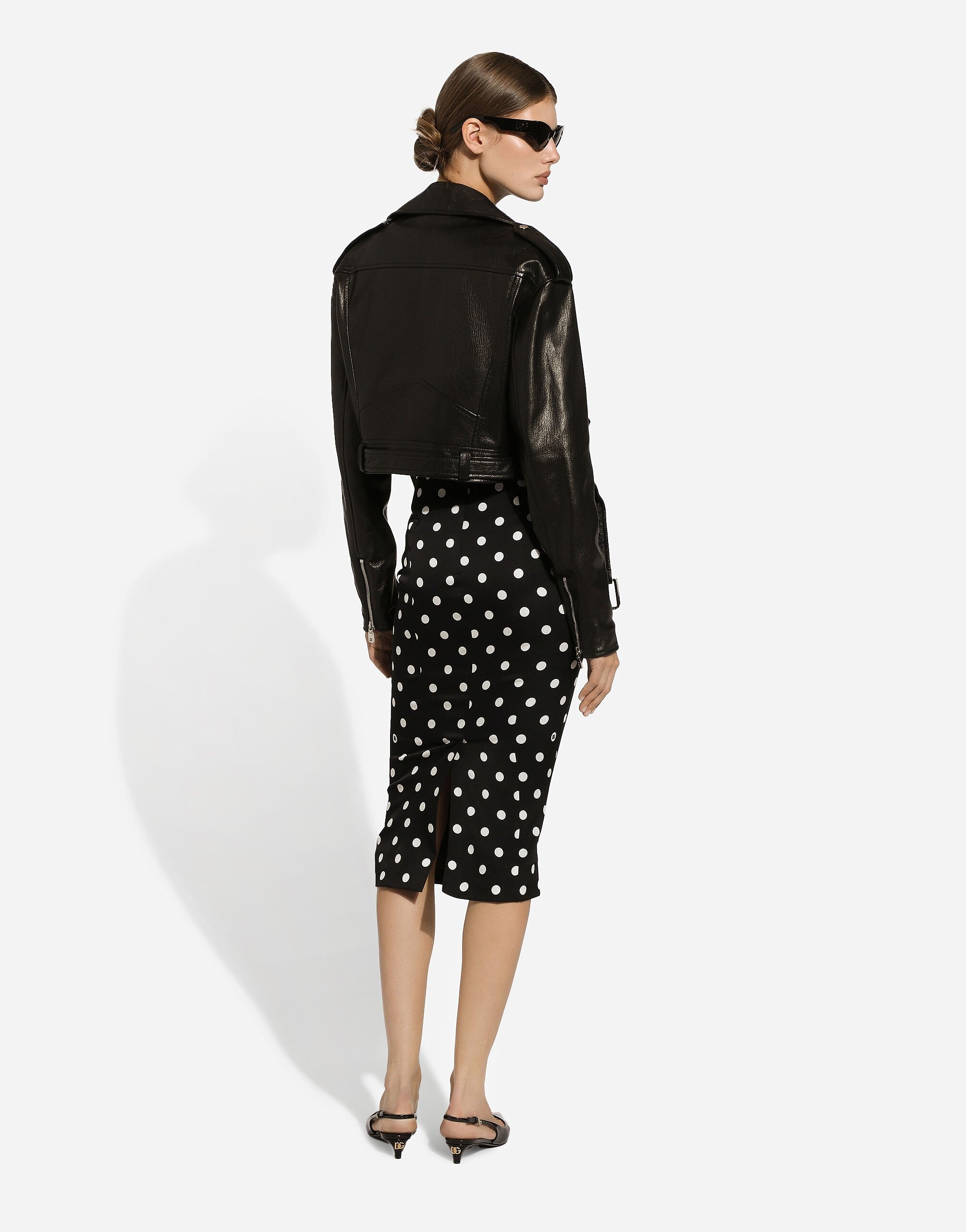 Charmeuse calf-length pencil skirt with polka-dot print - 3