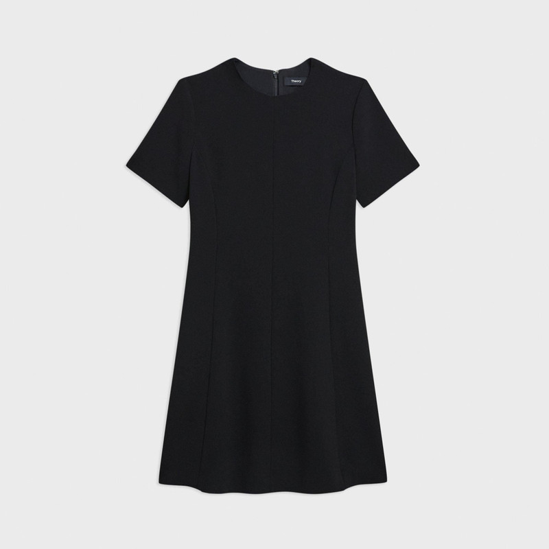 Flared Short-Sleeve Dress in Admiral Crepe 1