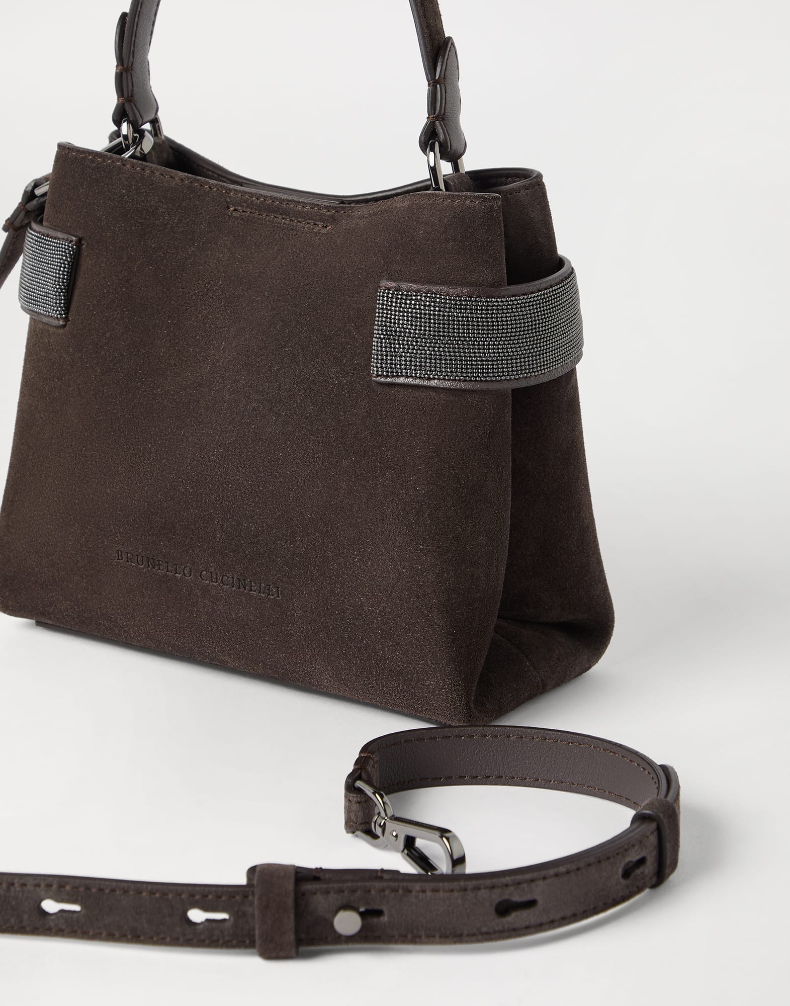 Essence small top-handle bag in suede with precious bands - 3
