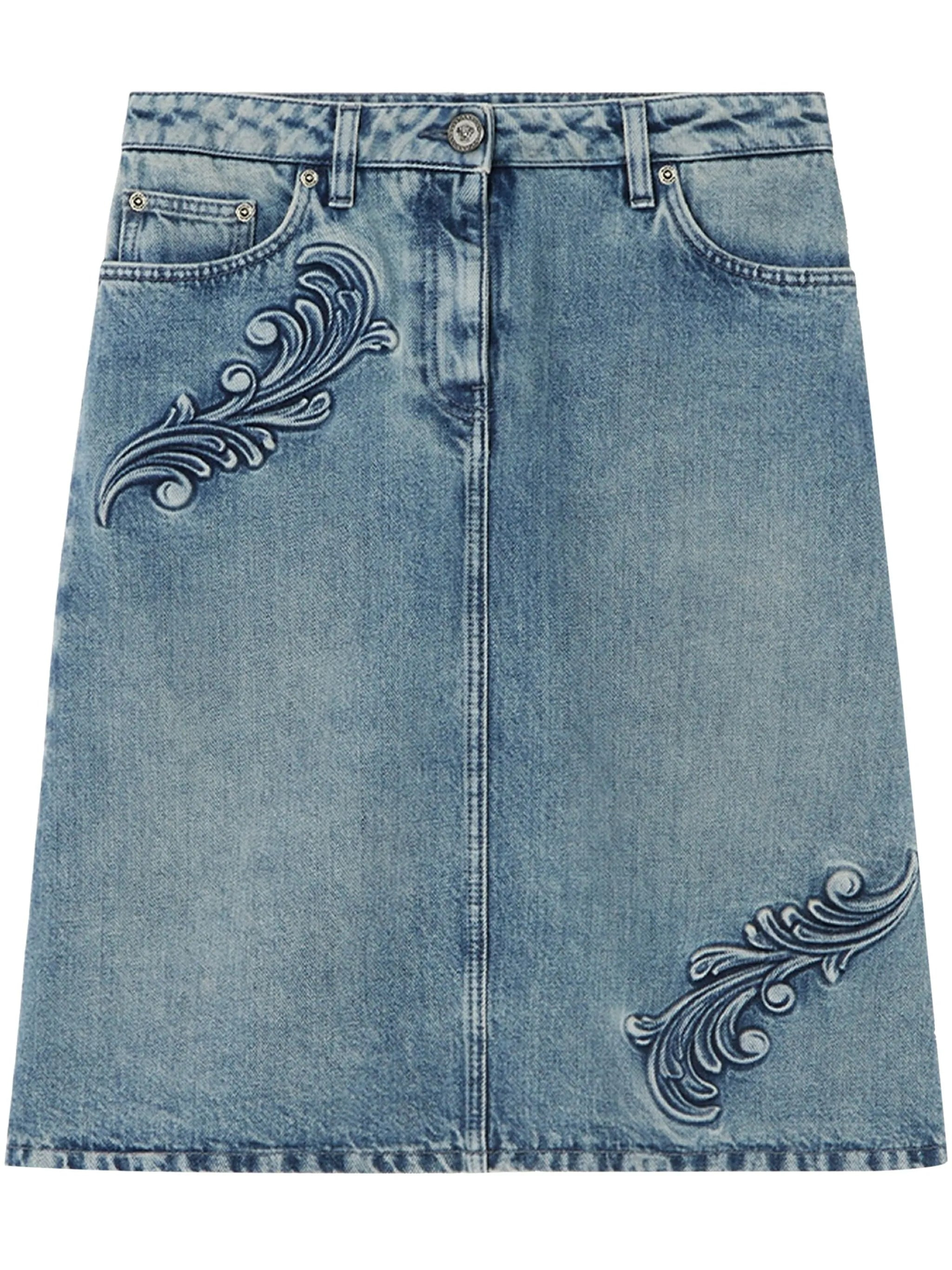 Barocco denim A-line midi skirt - 1