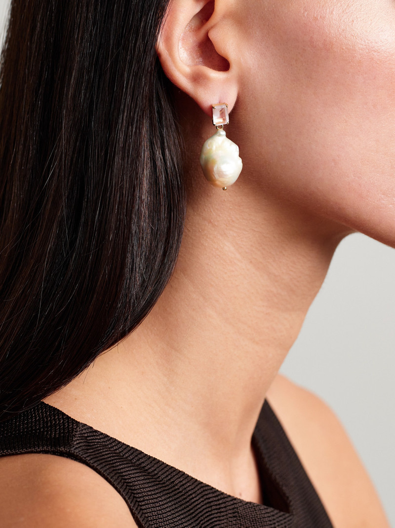 MATEO 14-karat Gold, Pearl And Rose Quartz Earrings outlook