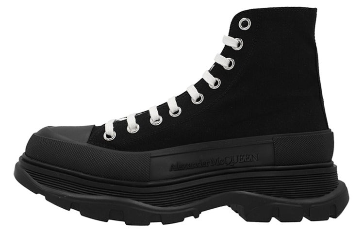Alexander McQueen Tread Slick Canvas High Top Sneakers 'Black White' 705659W4MV21000 - 2