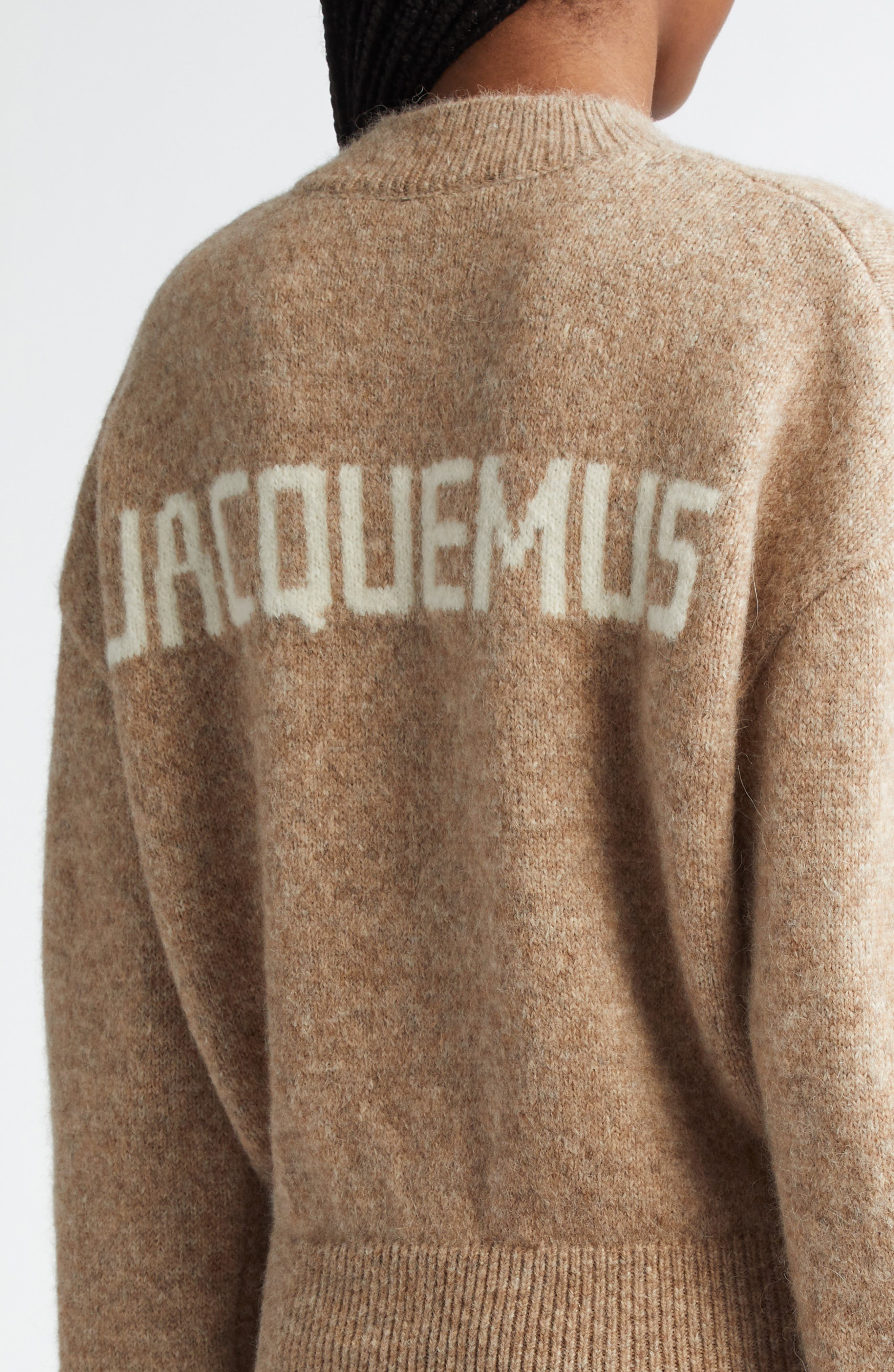Jacquemus La Maille Logo Jacquard Alpaca & Merino Wool Blend Sweater in Beige at Nordstrom - 5