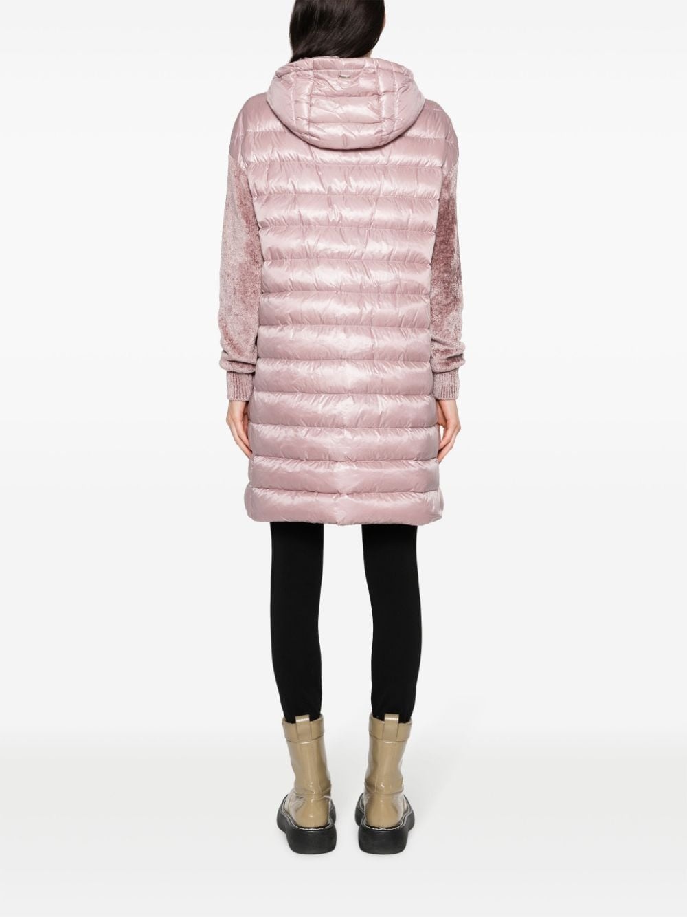 contrast-sleeve padded hooded coat - 4
