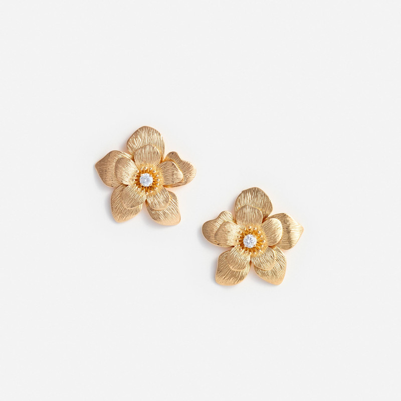 Gold Flower Earrings - 1