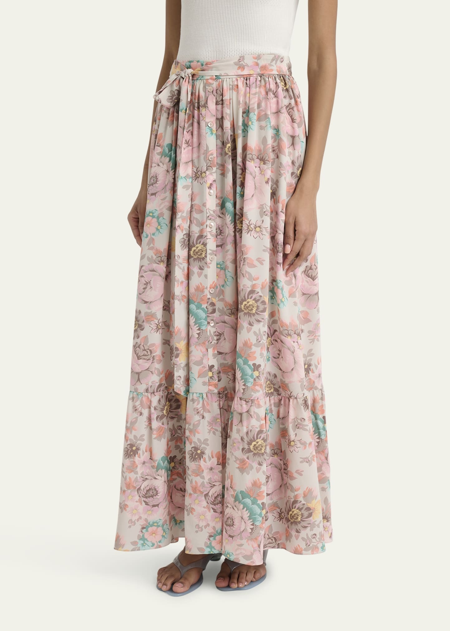 Belted Floral-Print Silk Maxi Skirt - 4