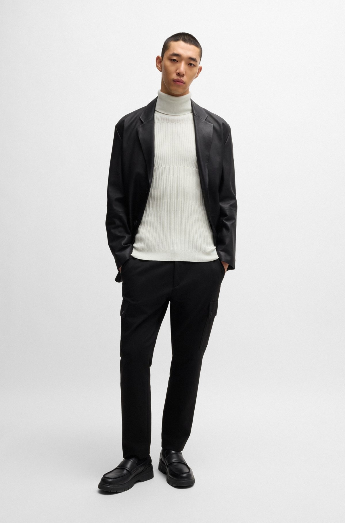 RIBBED ROLLNECK SWEATER IN COTTON AND WOOL - 4