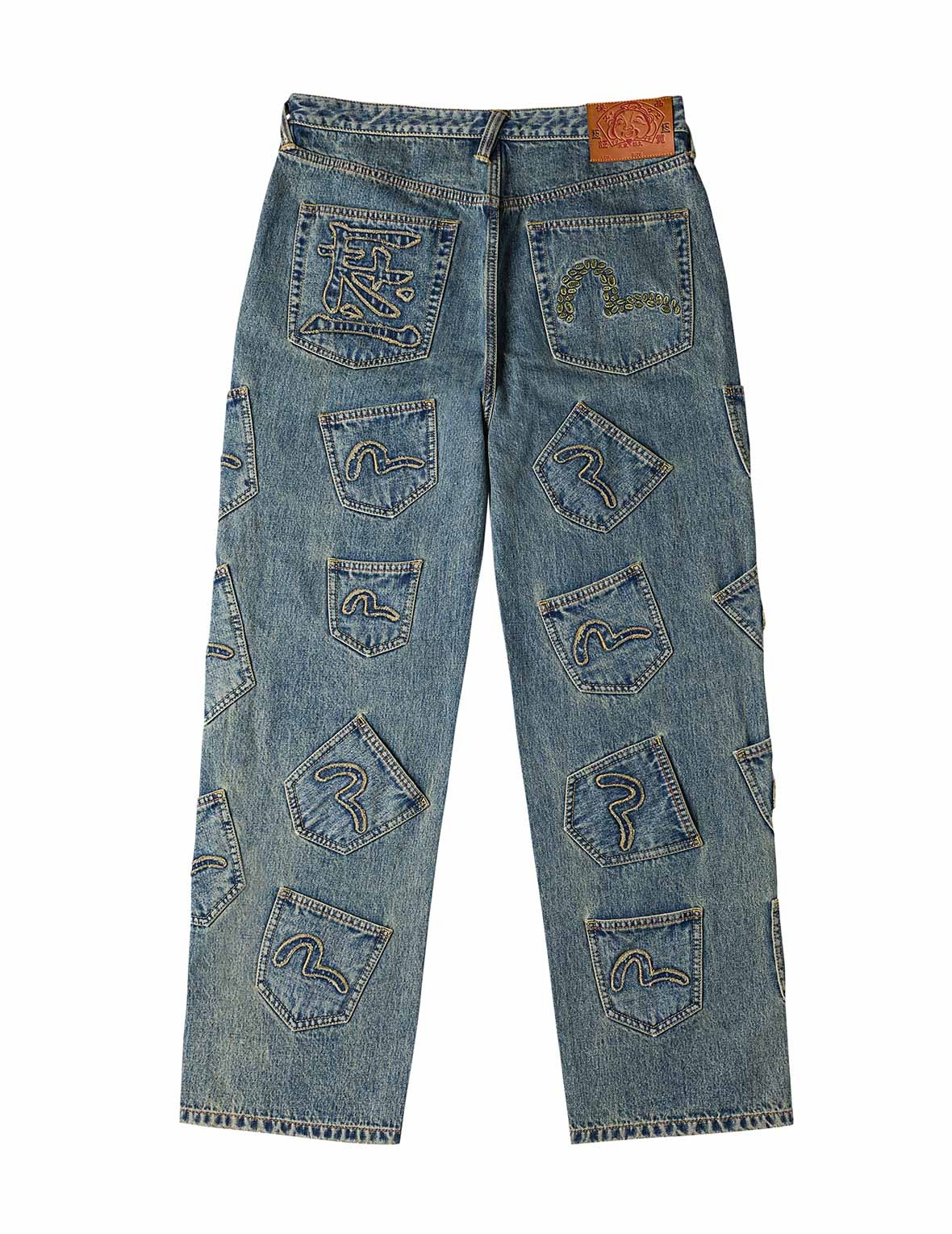 EVISU X F-LAGSTUF-F Dirty Washed and Embroideried Multi-Pocket Relax Fit Denim Jeans - 13