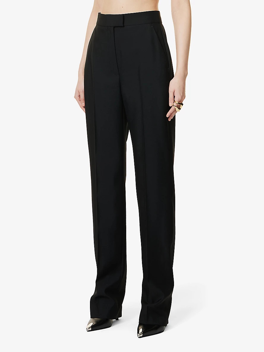 Pressed-crease buttoned-pocket regular-fit straight-leg wool trousers - 3