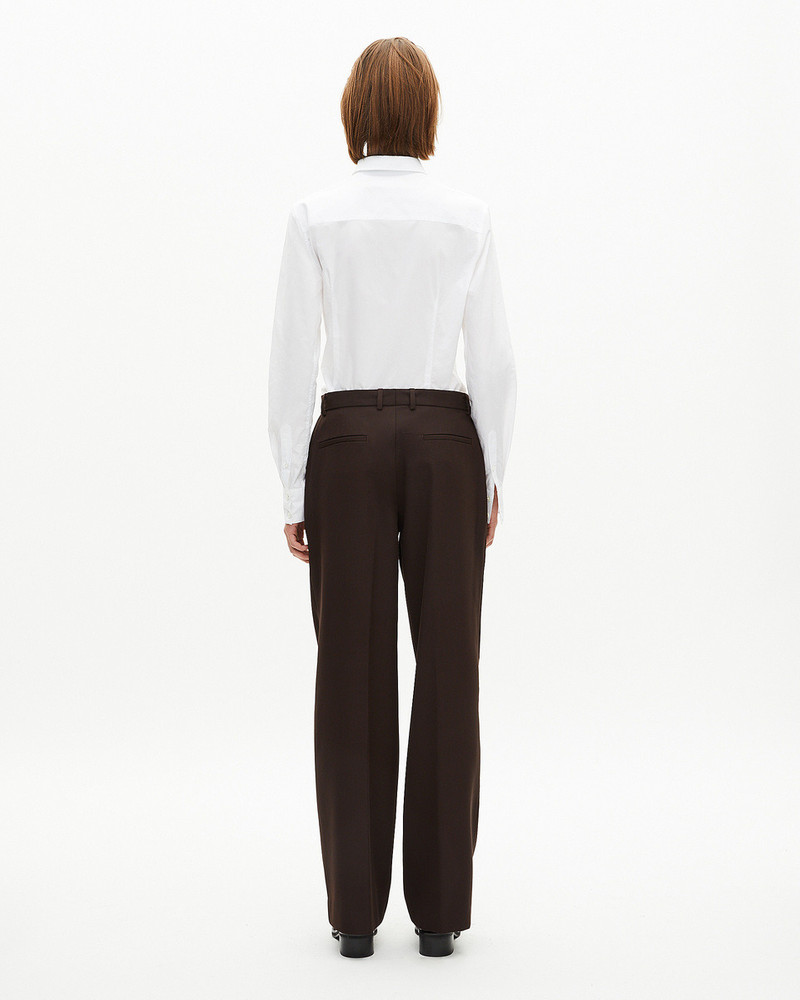 BROWN WOOL BLEND WIDE-LEG TAILORED PANTS 4
