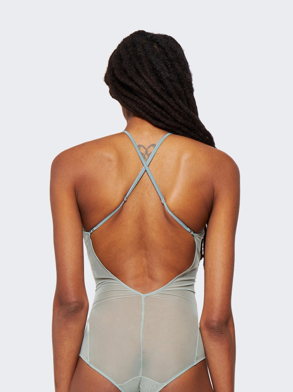 Halter-Neck Leotard with Binding Details Sage Green - 5