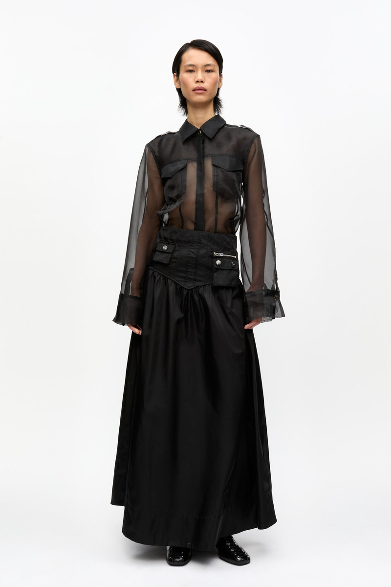GANNI BLACK DUCHESSE NYLON LONG POCKET SKIRT outlook
