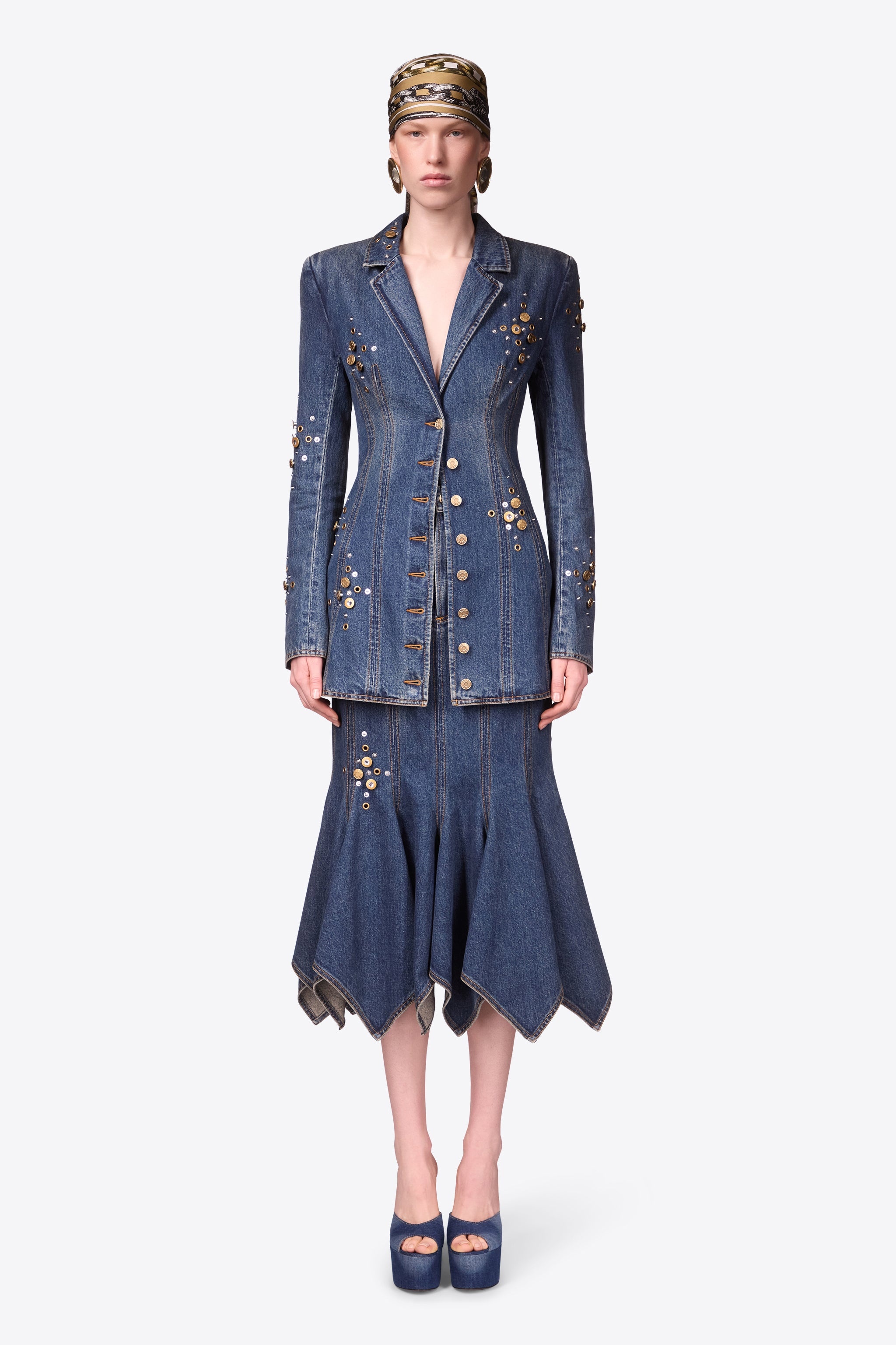 CRYSTAL BUTTON STUDDED BLAZER DRESS - 5
