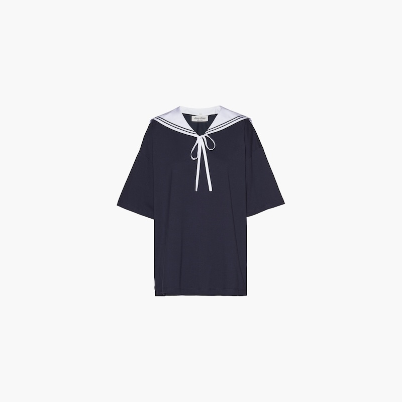 【MIU MIU】Sailor Collar Cotton Short Sleeve T-shirt Sailor-collar T-shirt | Miu Miu | OTTODISANPIETRO
