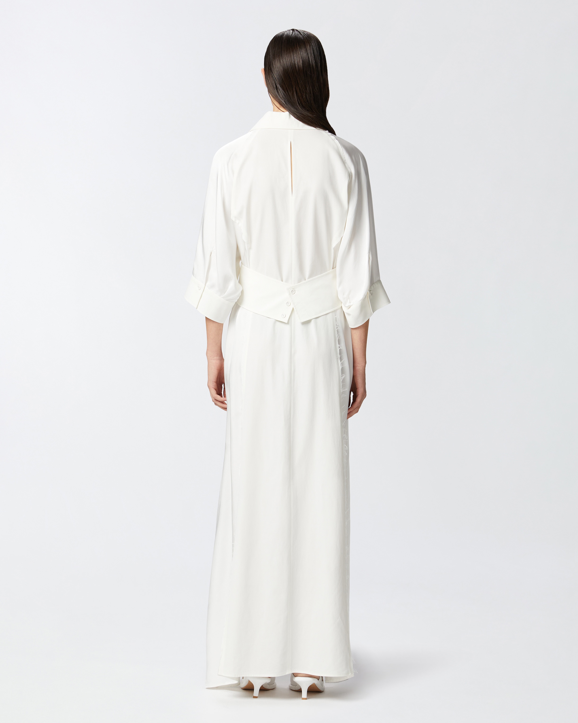LONG HABOTAI AND COTTON SHIRT DRESS - 4