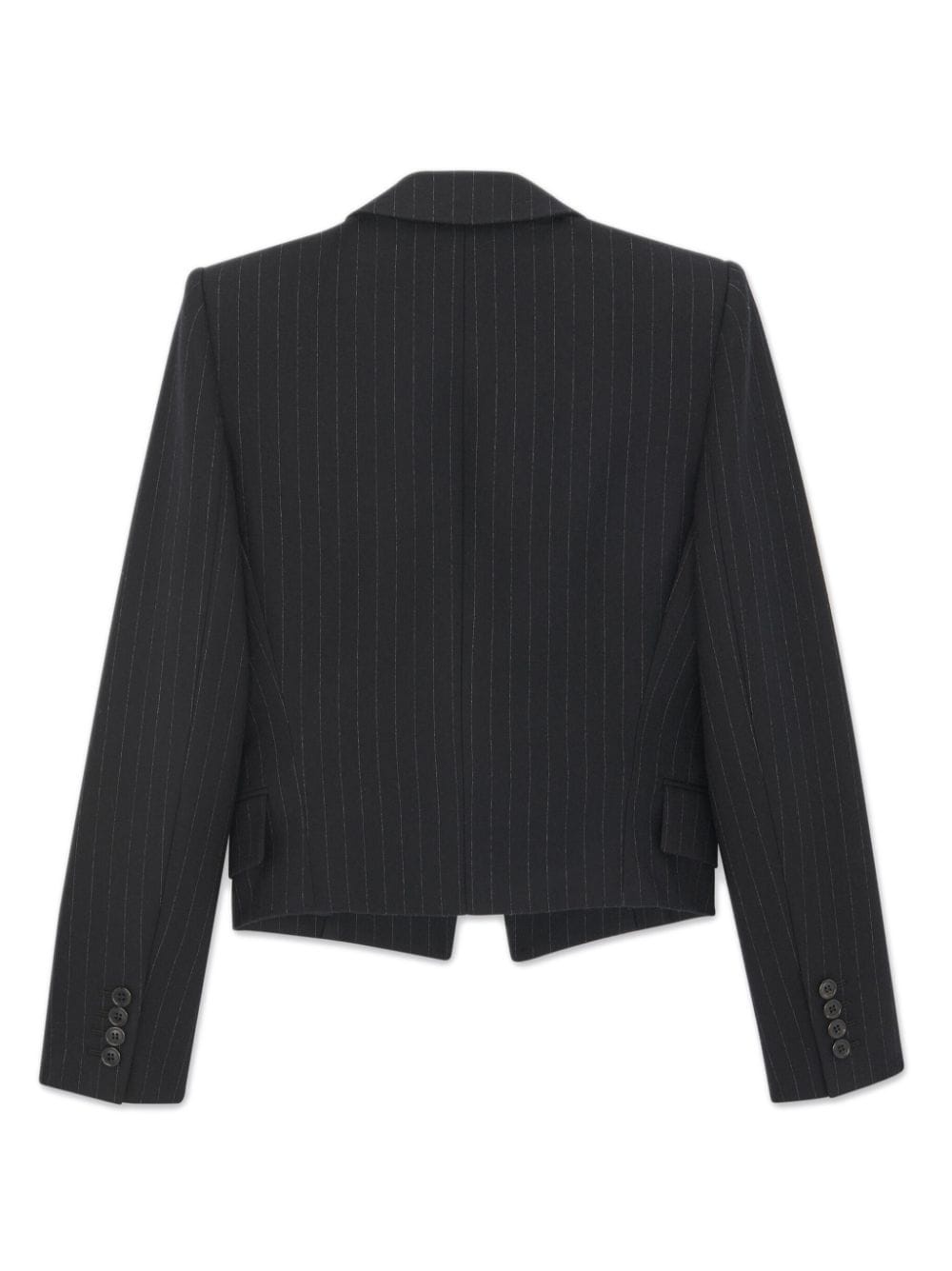 pinstripe-pattern wool crop blazer - 2