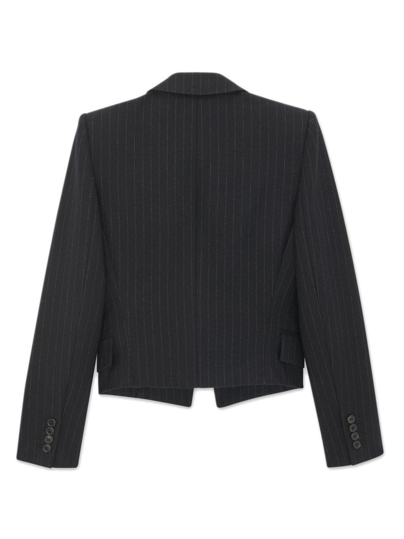 SAINT LAURENT pinstripe-pattern wool crop blazer outlook