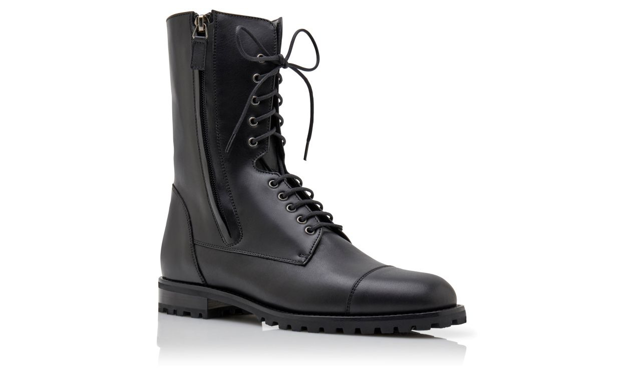 Black Calf Leather Military Boots - 4