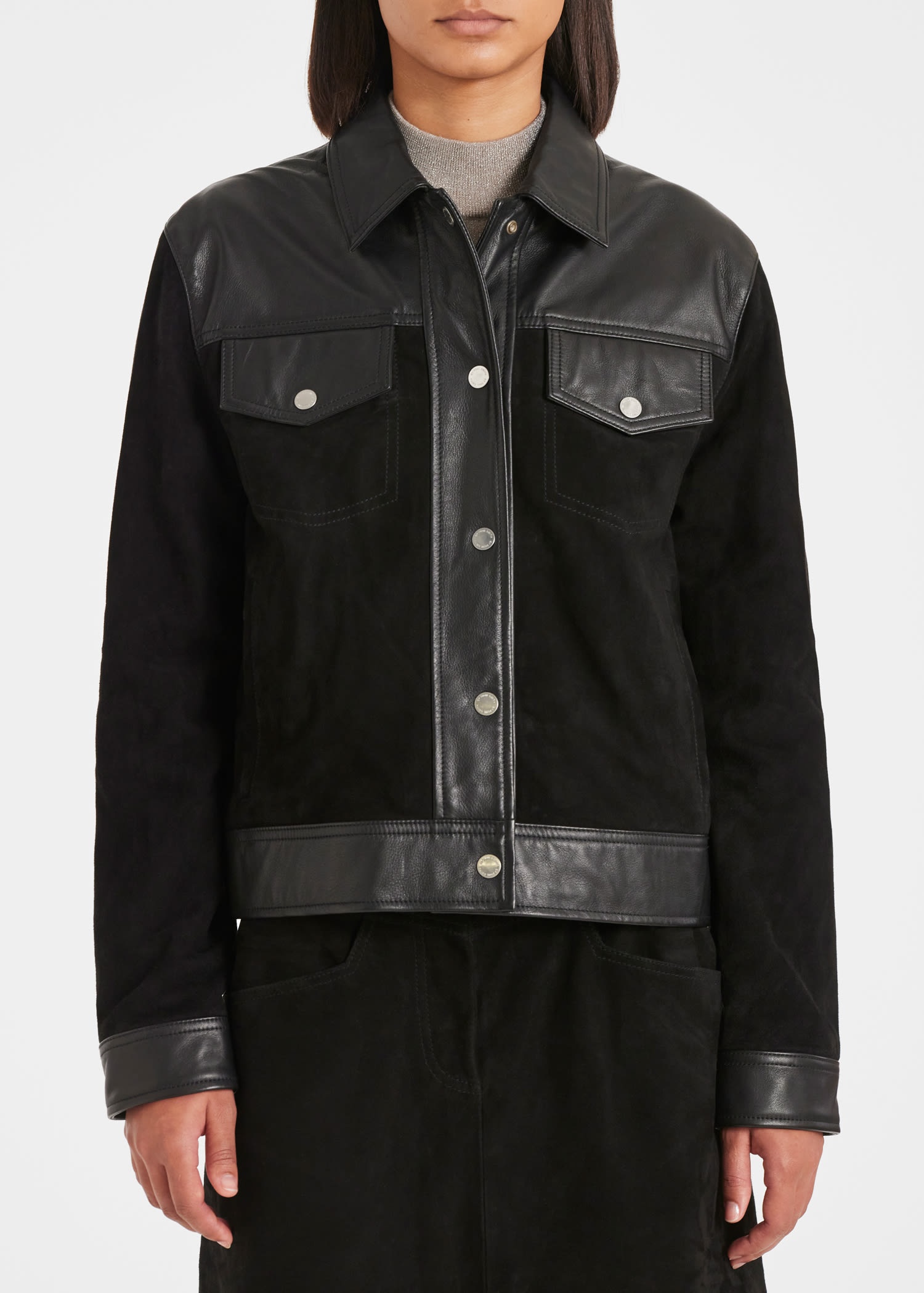 Black Suede Contrasting Western Jacket - 5