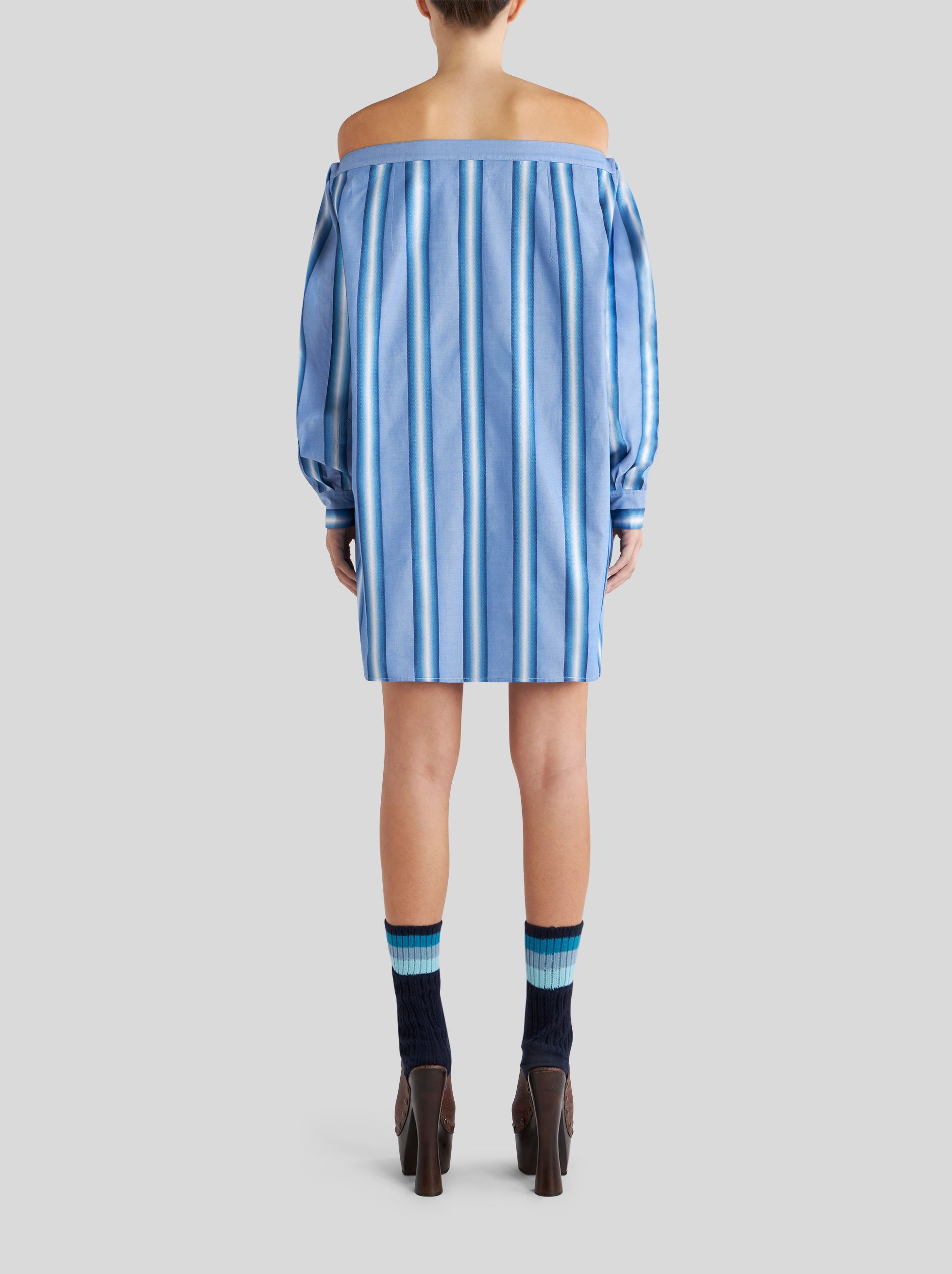 STRIPED COTTON AND SILK SHIRT DRESS - 5