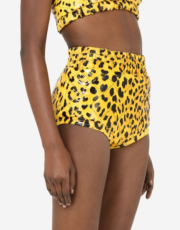 Foiled satin high-waisted panties with neon leopard print - 4