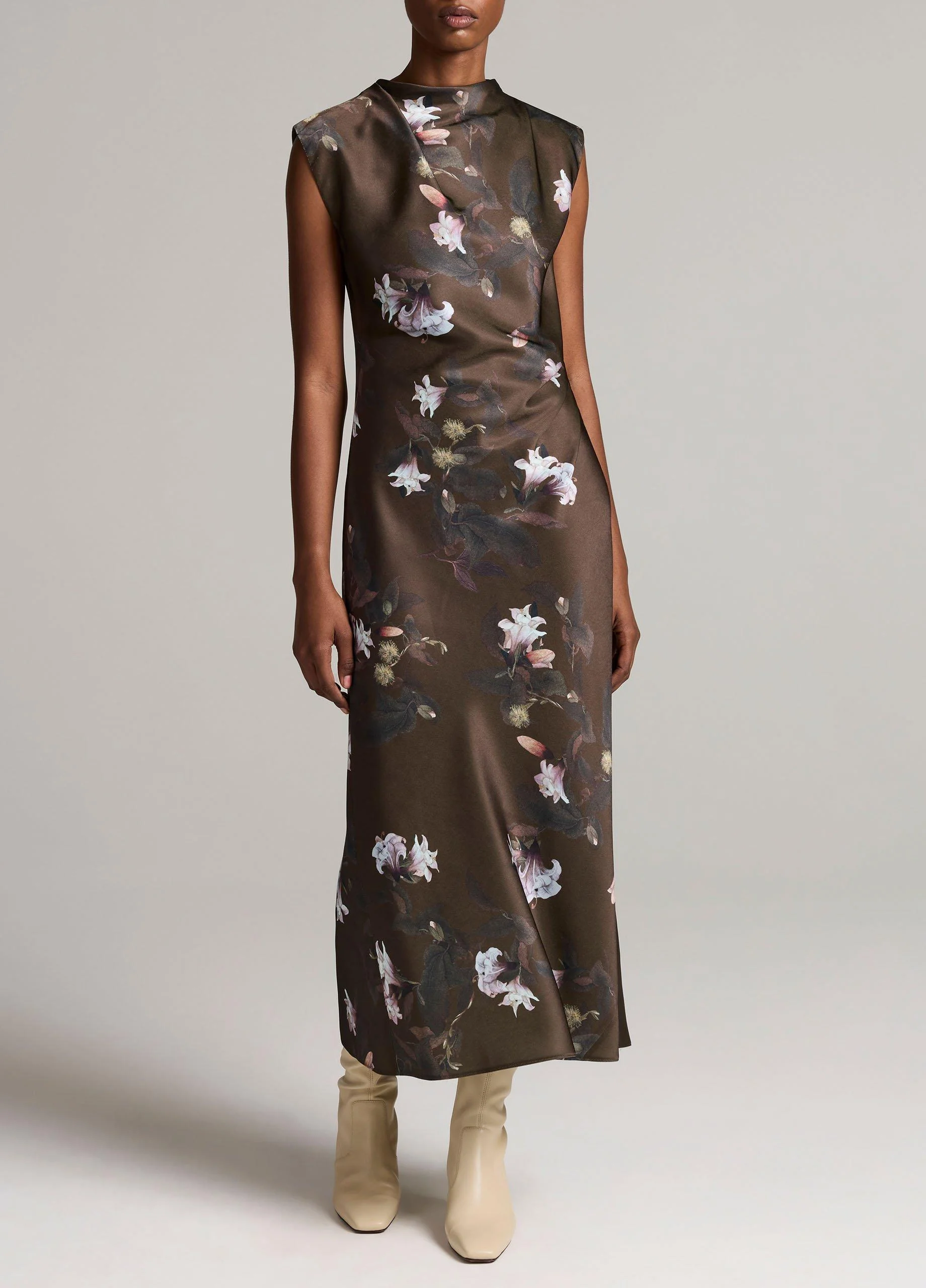 Lily Vine Satin Draped Funnel-Neck Dress - 1
