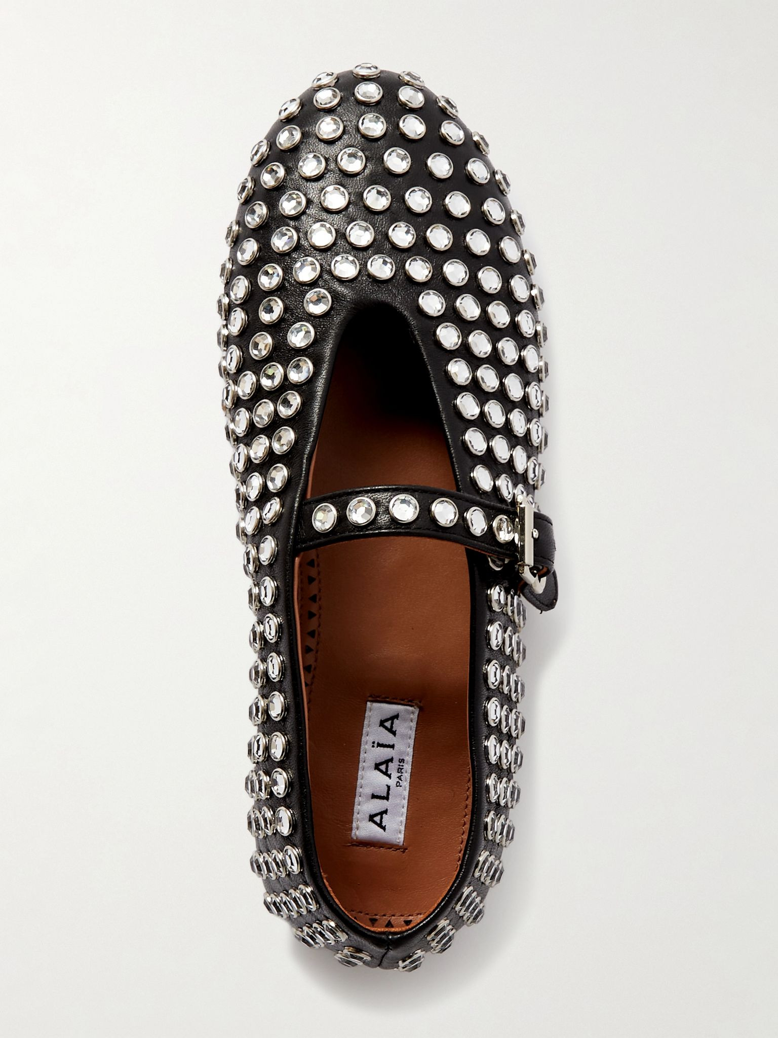 Crystal-embellished leather ballet flats Black - 5