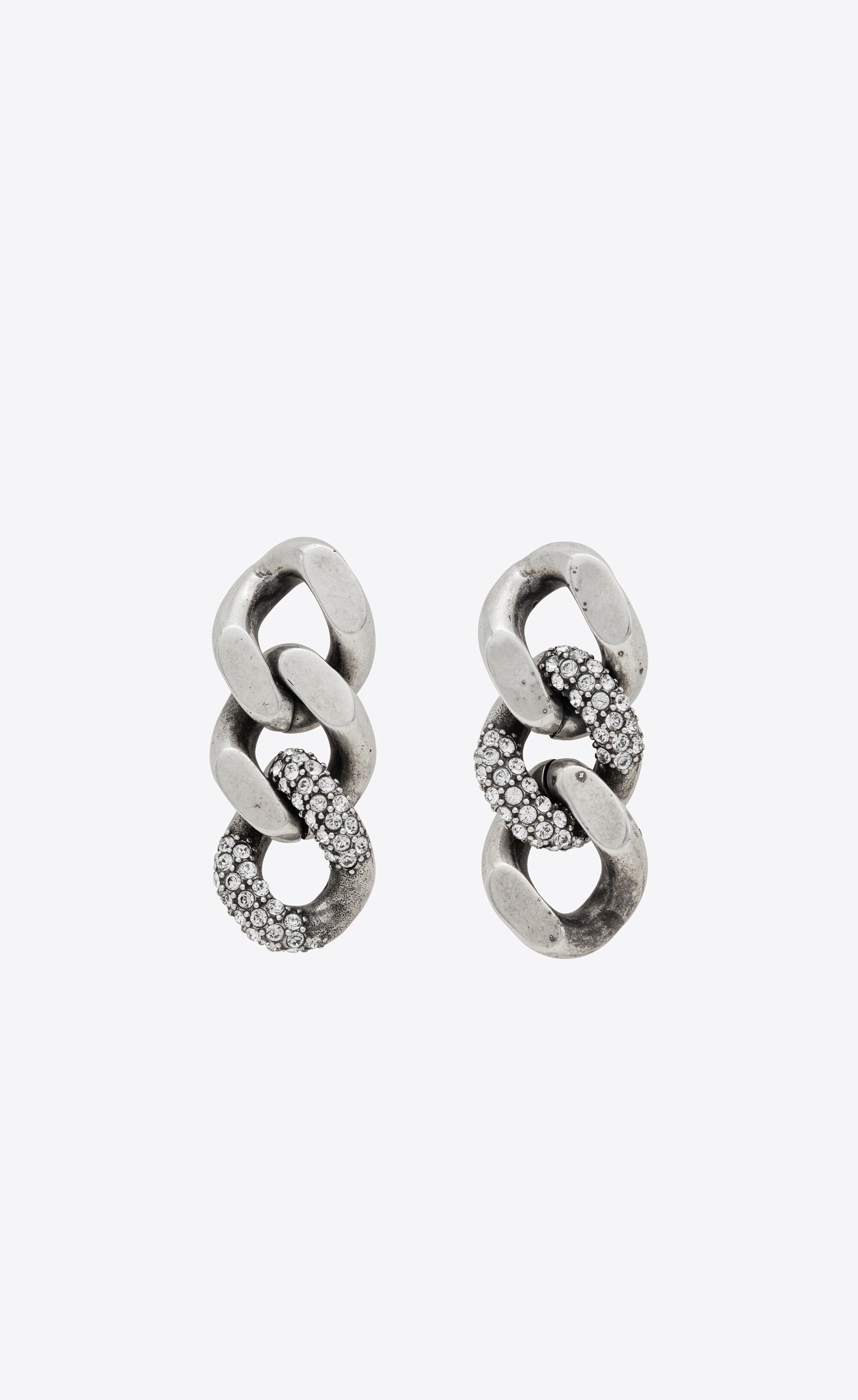 three curb chain links earrings in metal and crystal - 1