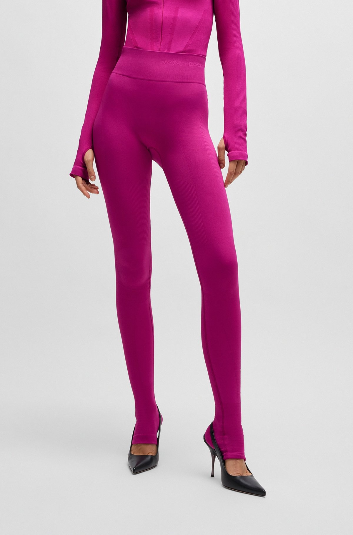 NAOMI X BOSS STRETCH-JERSEY LEGGINGS WITH BRANDED WAISTBAND - 2