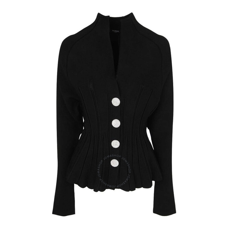 Balmain Ribbed Knit Peplum Cardigan - 1