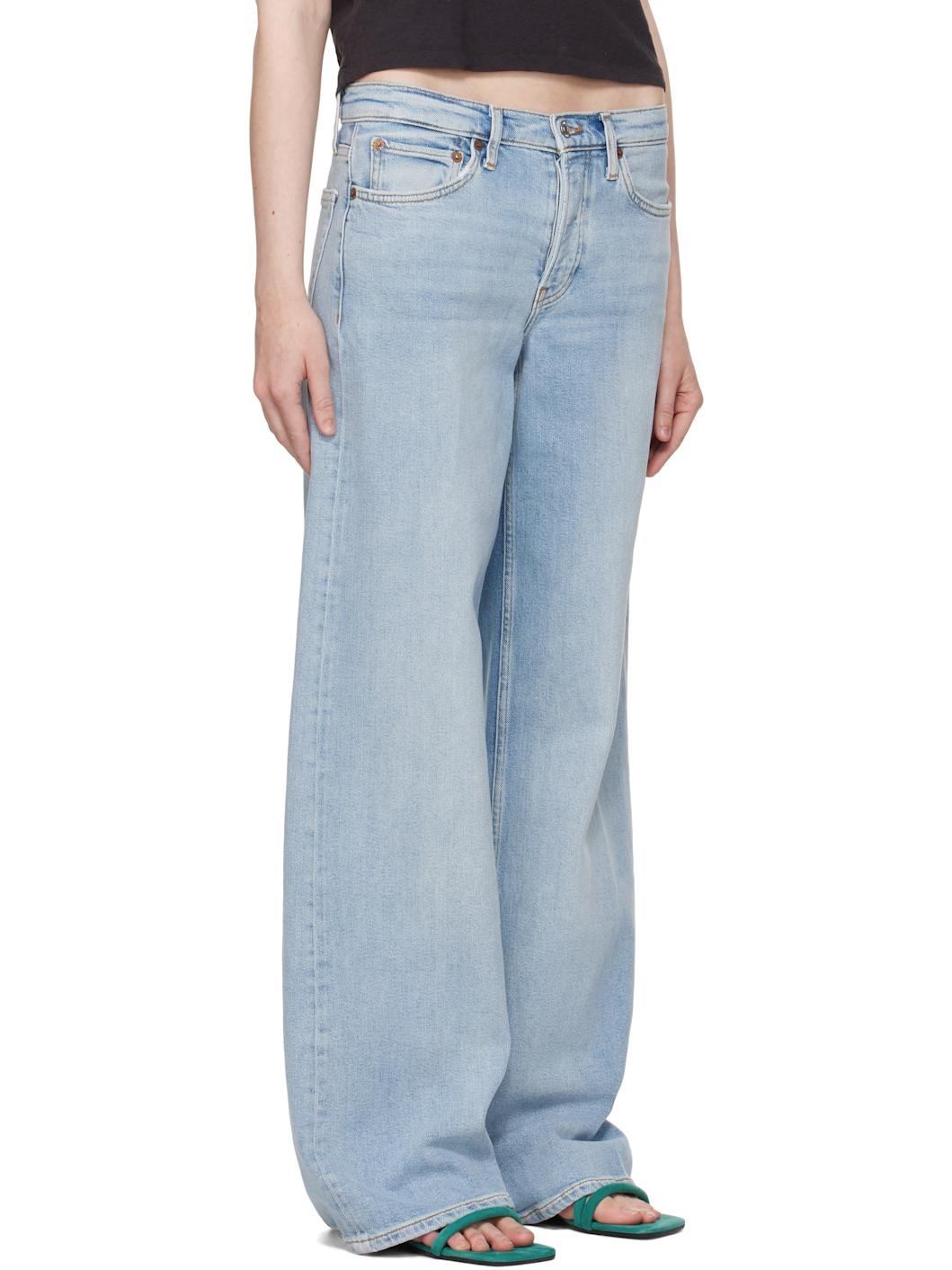 Blue Comfort Mid Rise Wide Leg Jeans - 2