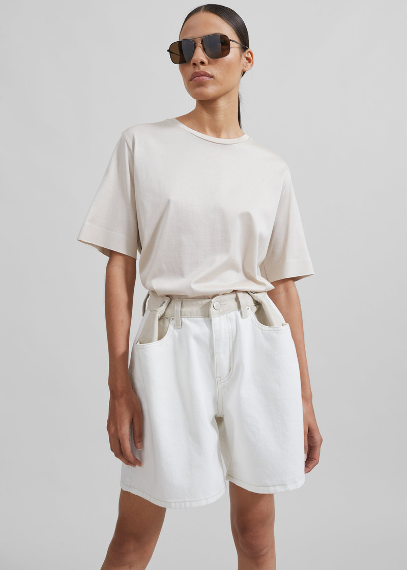 Hayla Contrast Denim Shorts - Off White/Beige 9