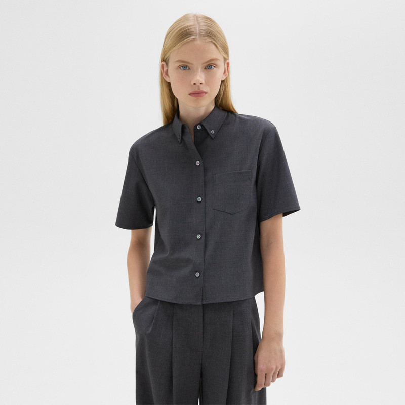 Cropped Short-Sleeve Shirt in Good Wool 2