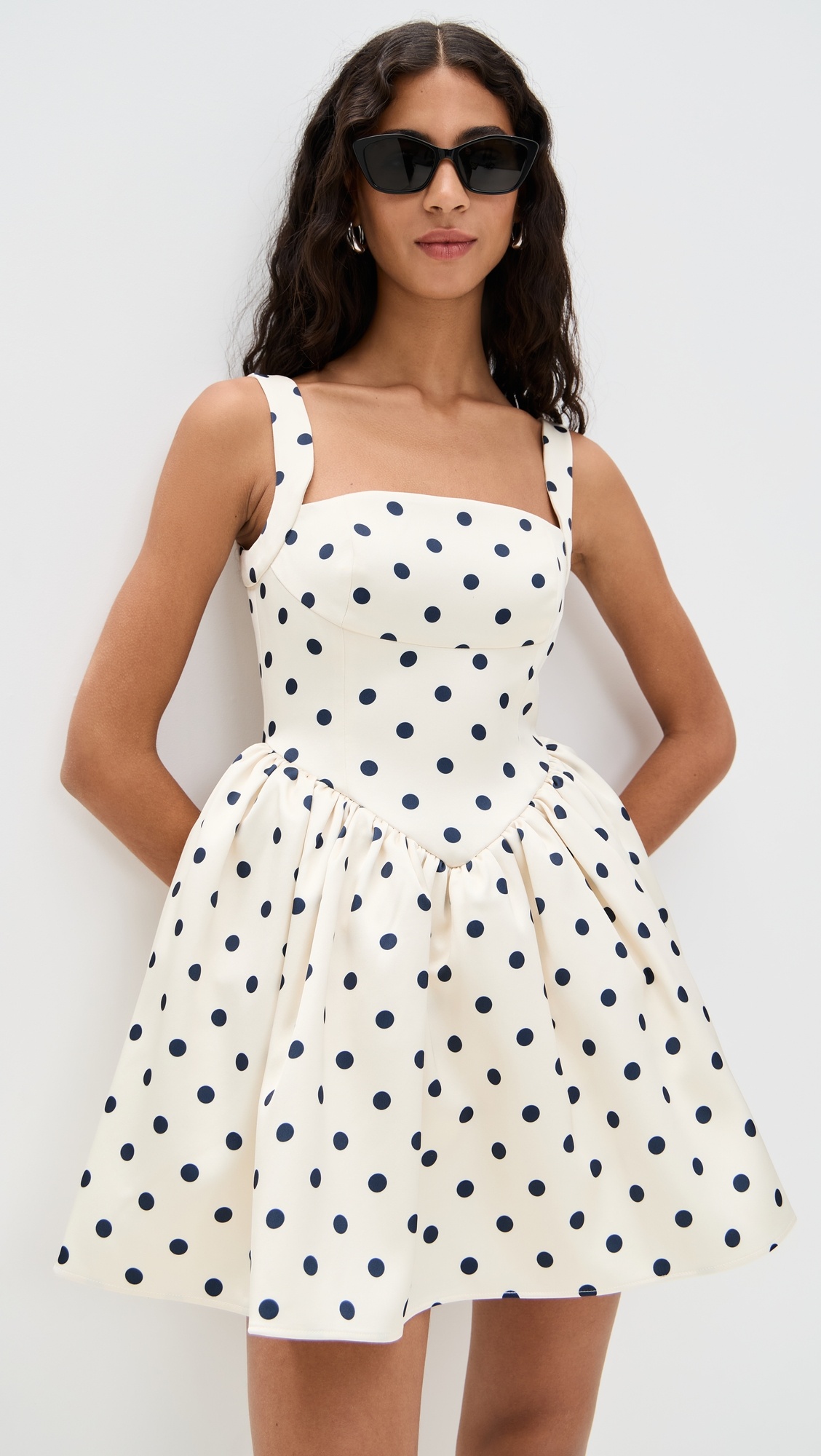 Cream Polka Dot Satin Mini Dress - 1
