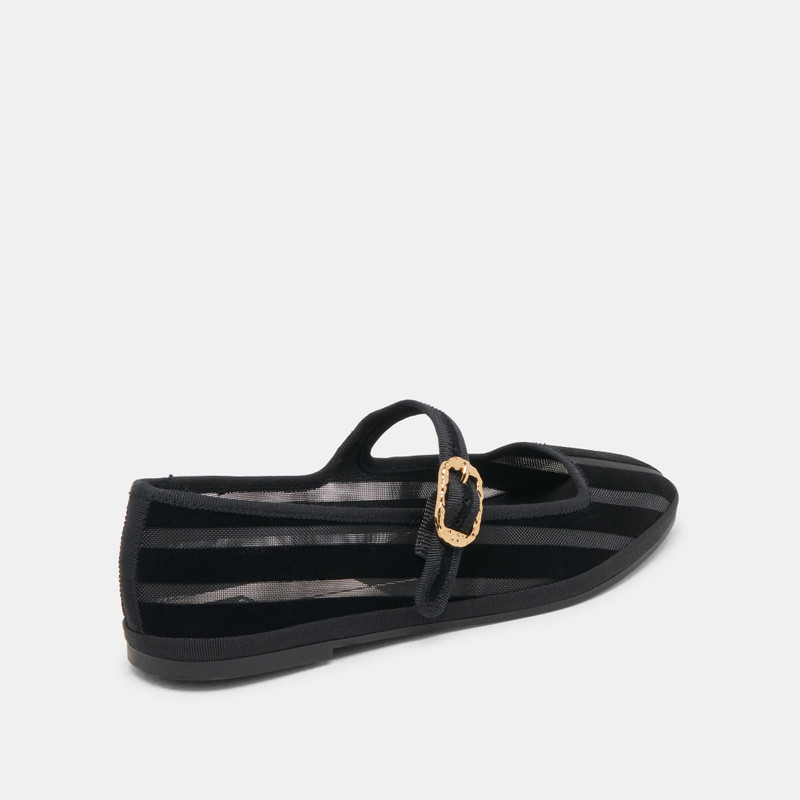 TAMEKA BALLET FLATS BLACK STRIPE MESH 3