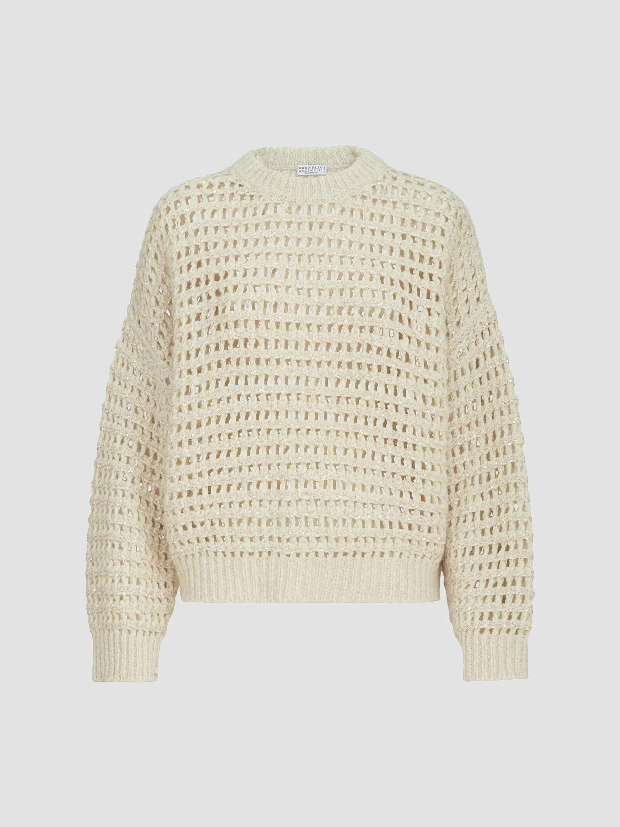 Women's Dazzling Soft Virgin Wool and Cashmere Net Sweater - Cream - 1
