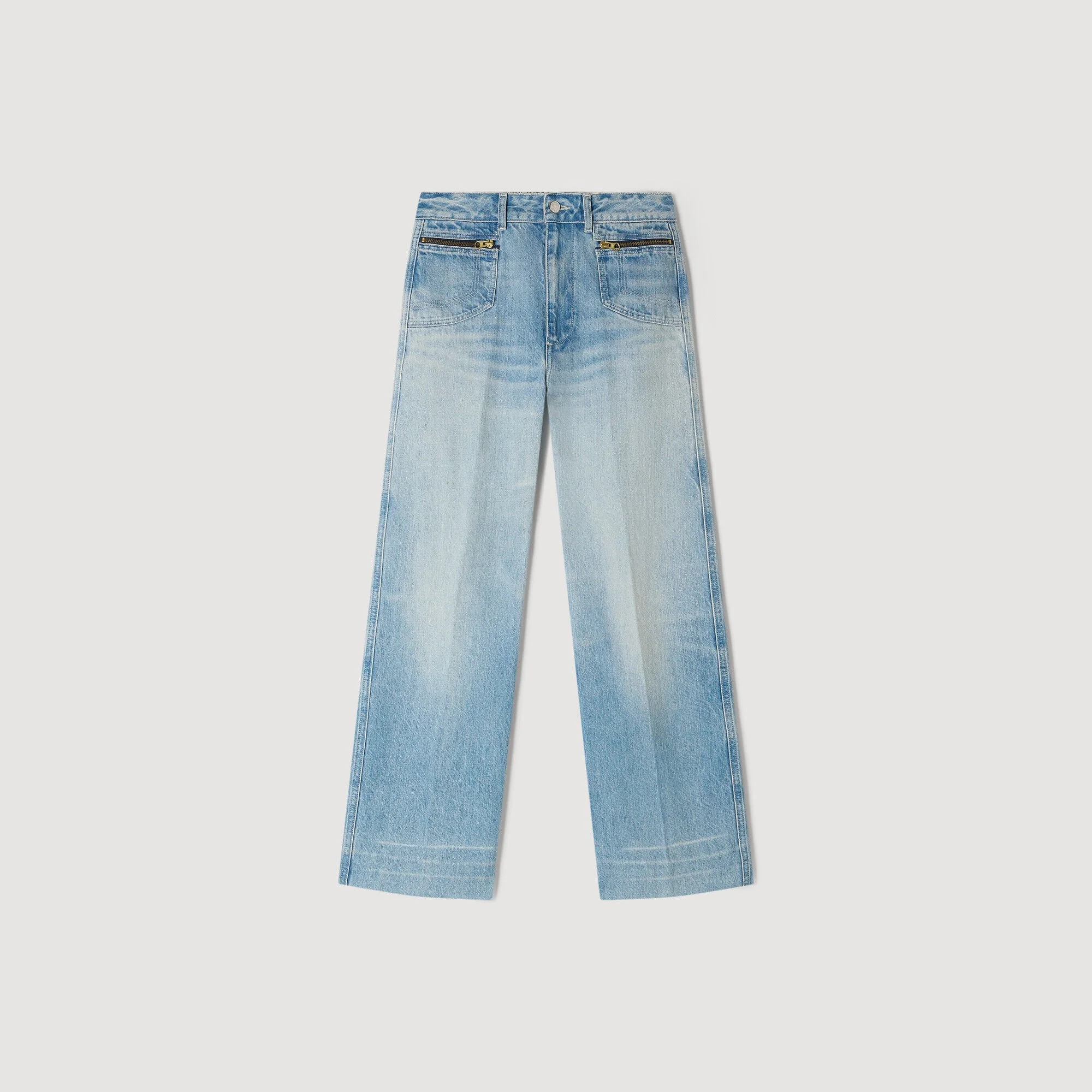 FADED STRAIGHT ZIPPED COTTON JEANS - 1